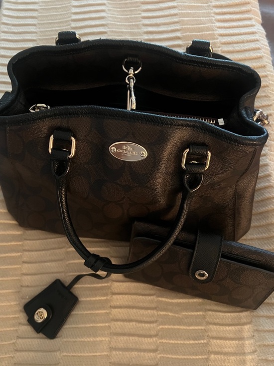 Coach Handbags - Coach Brown/Black Signature Satchel with Wallet